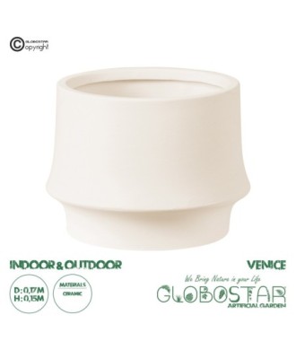 GloboStar® Artificial Garden VENICE 20448 Πήλινο Κεραμικό Κασπώ Γλάστρα - Flower Pot Μπεζ  Φ17cm x Υ15cm